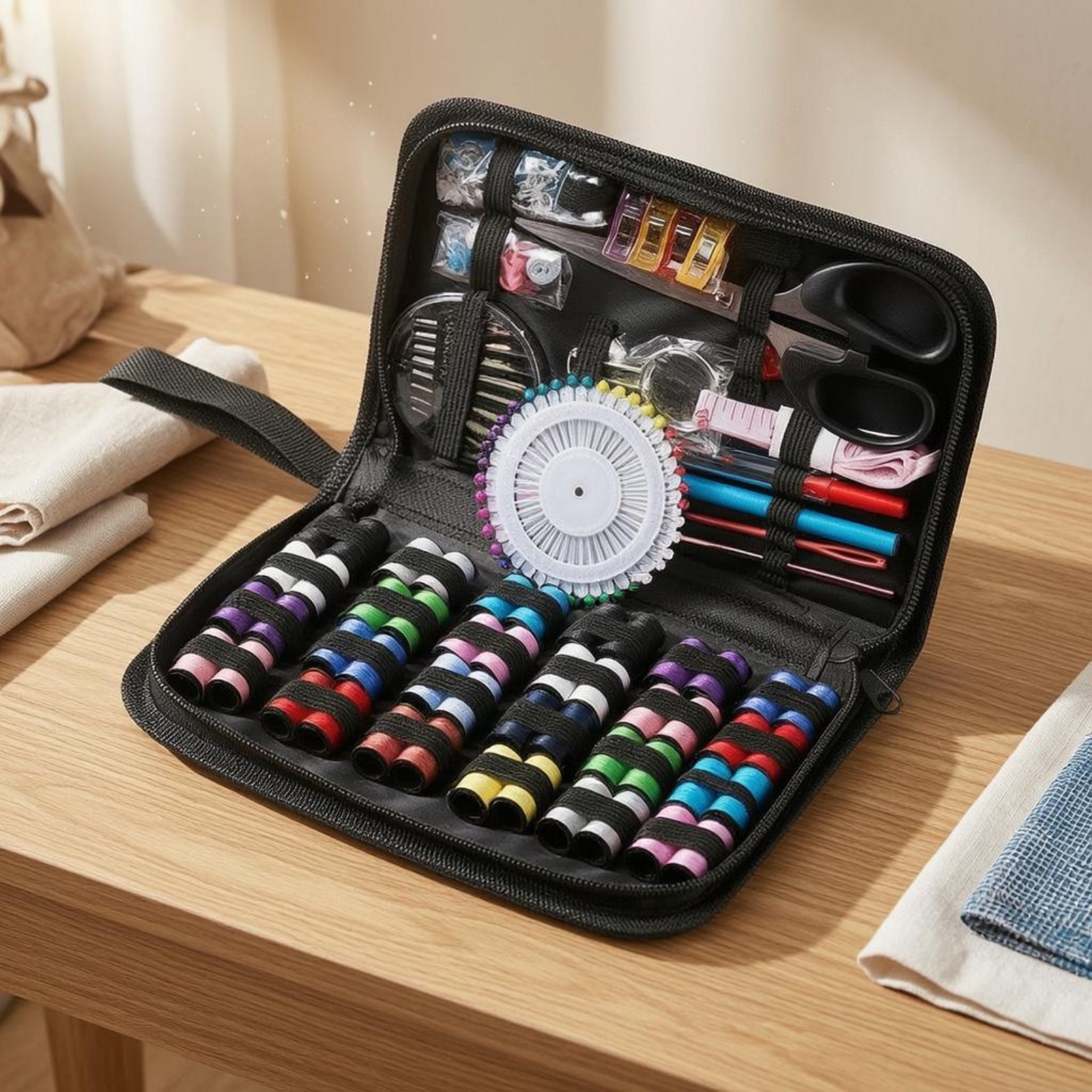 Sewing Thread In Textile - Sewing Kit Case Compartments Portable Sewing