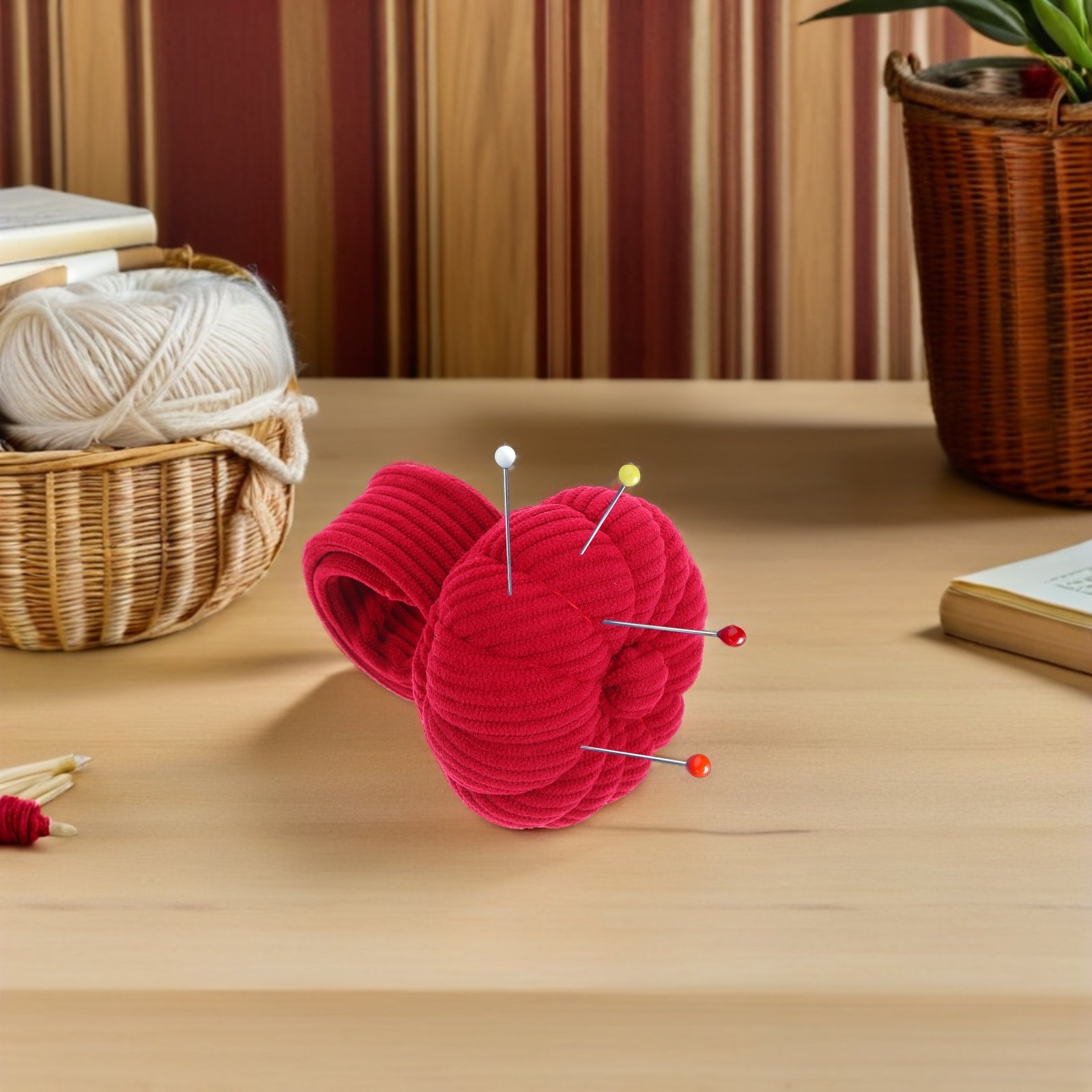 Sewing Pin Cushion - Corduroy Pumpkin Wrist Pin Cushion Elastic
