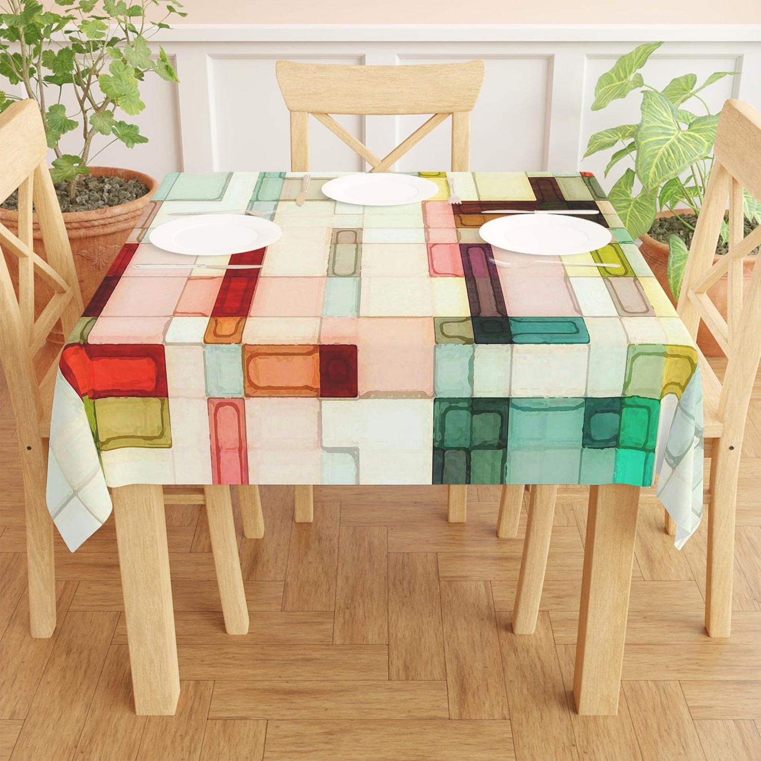 Century Textile & Sewing Supply By Owner - Geometric Watercolor Square Tablecloth, Mid-Century Modern