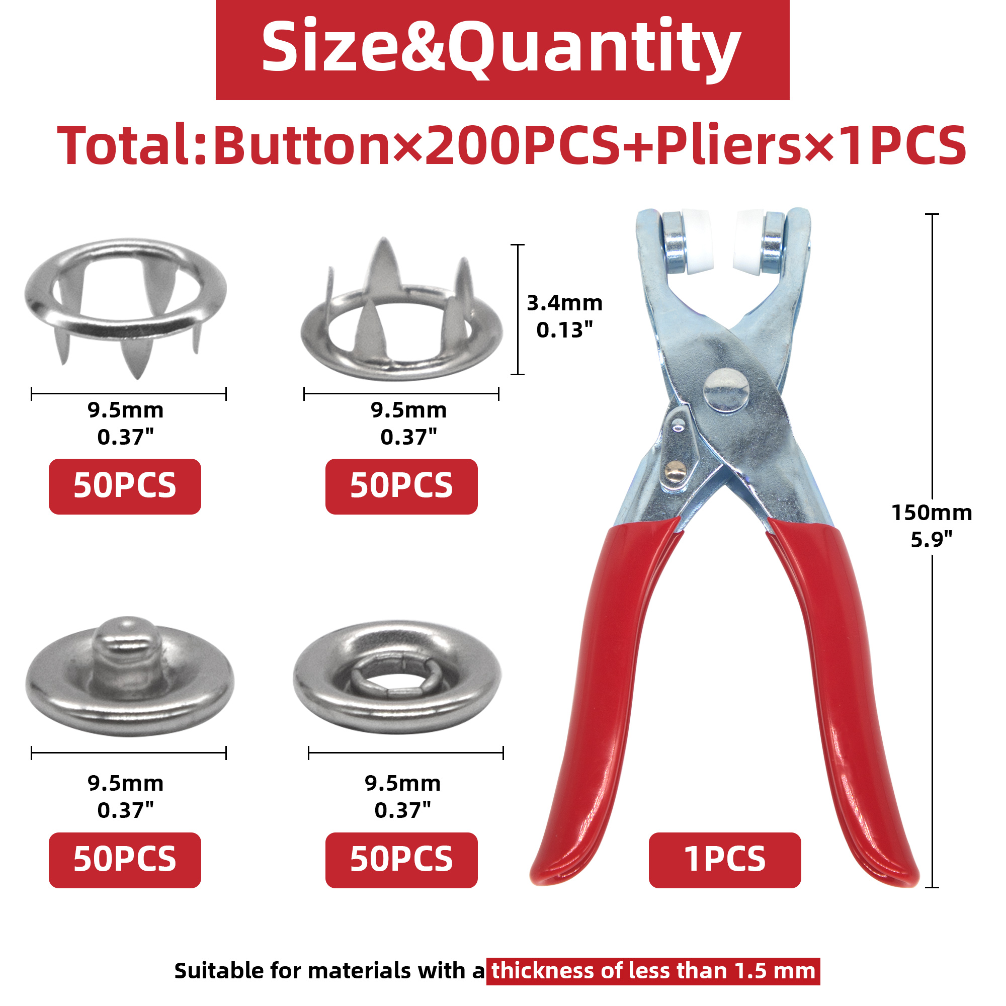 50 Sets Snap Fasteners Kit Too – обзор и цена Snap Button Plier